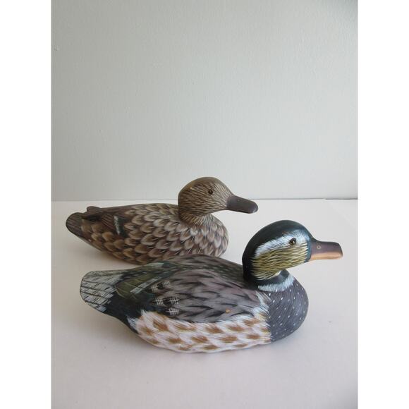 Two Vintage Signed by Two Different Artists Mallard Male and Female Duck Decoys - Picture 2 of 8